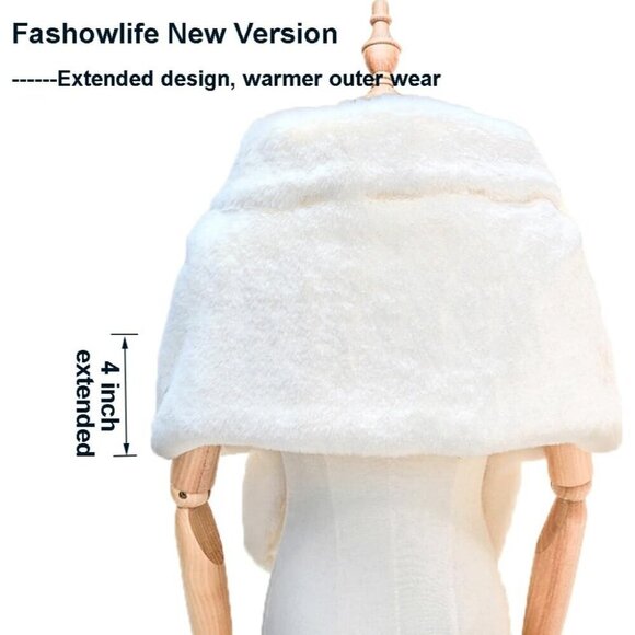 🆕 Fashowlife New Faux Fur Cloak Shawl Women White Scarf Warm Wrap Stole Shrug - Picture 2 of 8